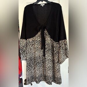 Jodifl Leopard Print Black Knit Long Sweater Cardigan
